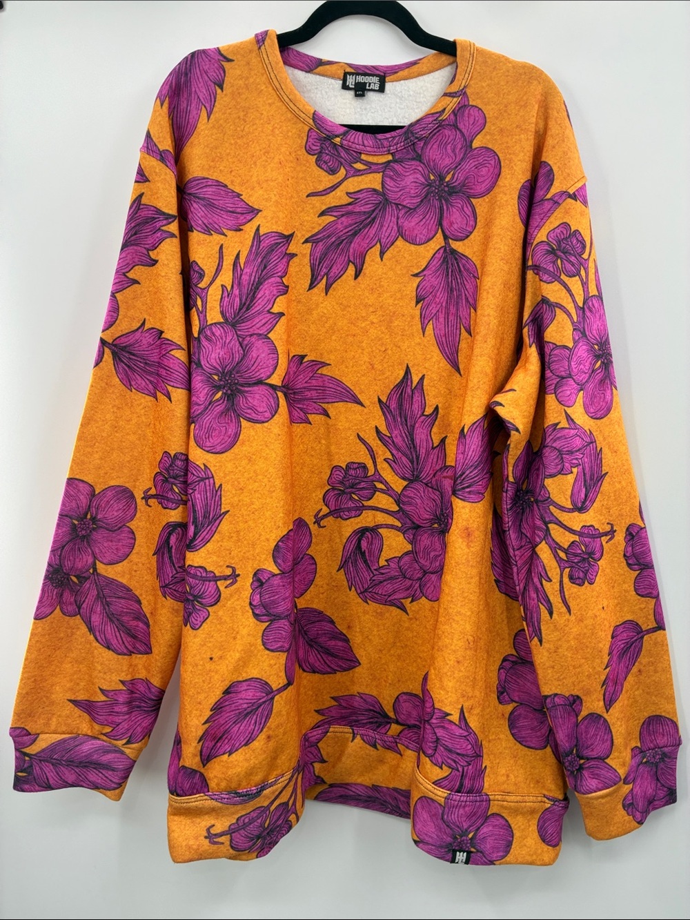 Hoodie LabAcid  Orange Sweater with Purple Flowers size 4XL